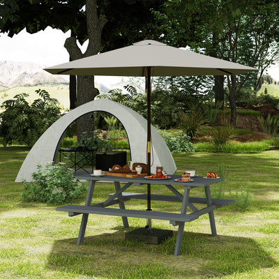 Outsunny 4 Seater Wooden Picnic Table Bench for Outdoor Garden or Patio with Parasol Cutout 150 cm Grey 