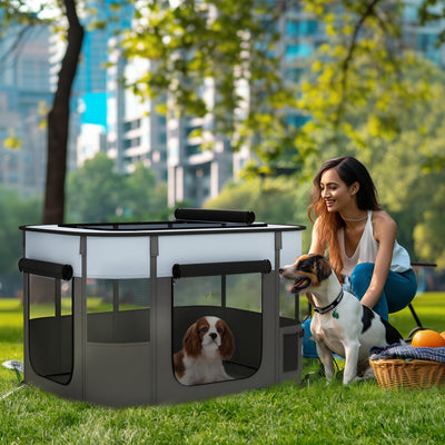 PawHut Foldable Dog Pen with Storage Bag for Indoor/Outdoor Use - Grey 