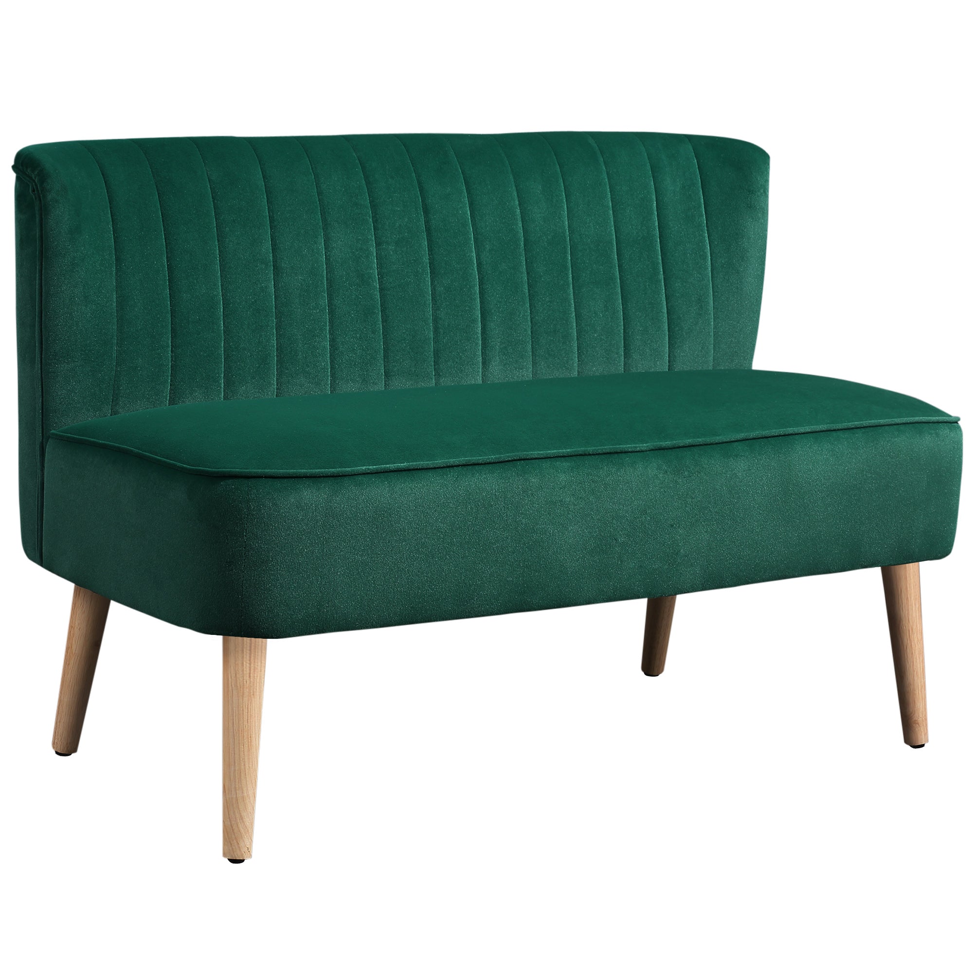 HOMCOM 117cm Loveseat Sofa Upholstered Small 2 Seater Sofa  with Thick Padded Seat and Rubber Wood Legs, Dark Green 