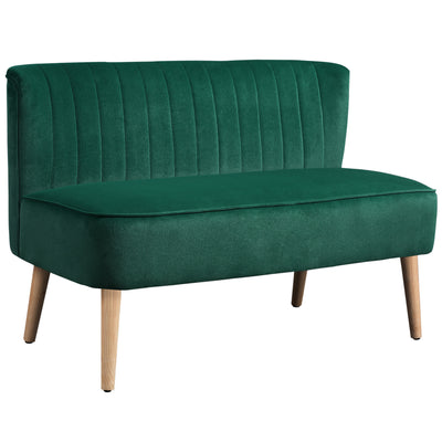 HOMCOM 117cm Loveseat Sofa Upholstered Small 2 Seater Sofa  with Thick Padded Seat and Rubber Wood Legs, Dark Green 
