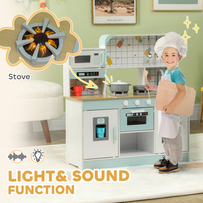 AIYAPLAY Toy Kitchen, Pretend Role Play Kitchen with Hob, Sound and Light, Coffee Machine, Ice Maker, Microwave 