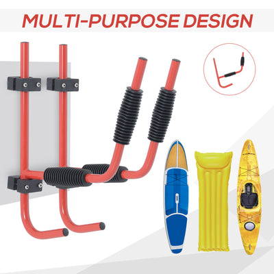 HOMCOM Kayak Canoe Heavy Duty Wall Mounted Storage Holder Rack Heavy Duty Storing Hangers Red 