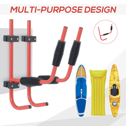 HOMCOM Kayak Canoe Heavy Duty Wall Mounted Storage Holder Rack Heavy Duty Storing Hangers Red 
