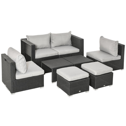 Outsunny 8 Pieces PE Rattan Sofa Set with Cushions, Garden Corner Sofa with 4 Seater Sofa, 2 Footstools and 2 Coffee Table Set, Space-saving Design, No Assembly Required, Black 
