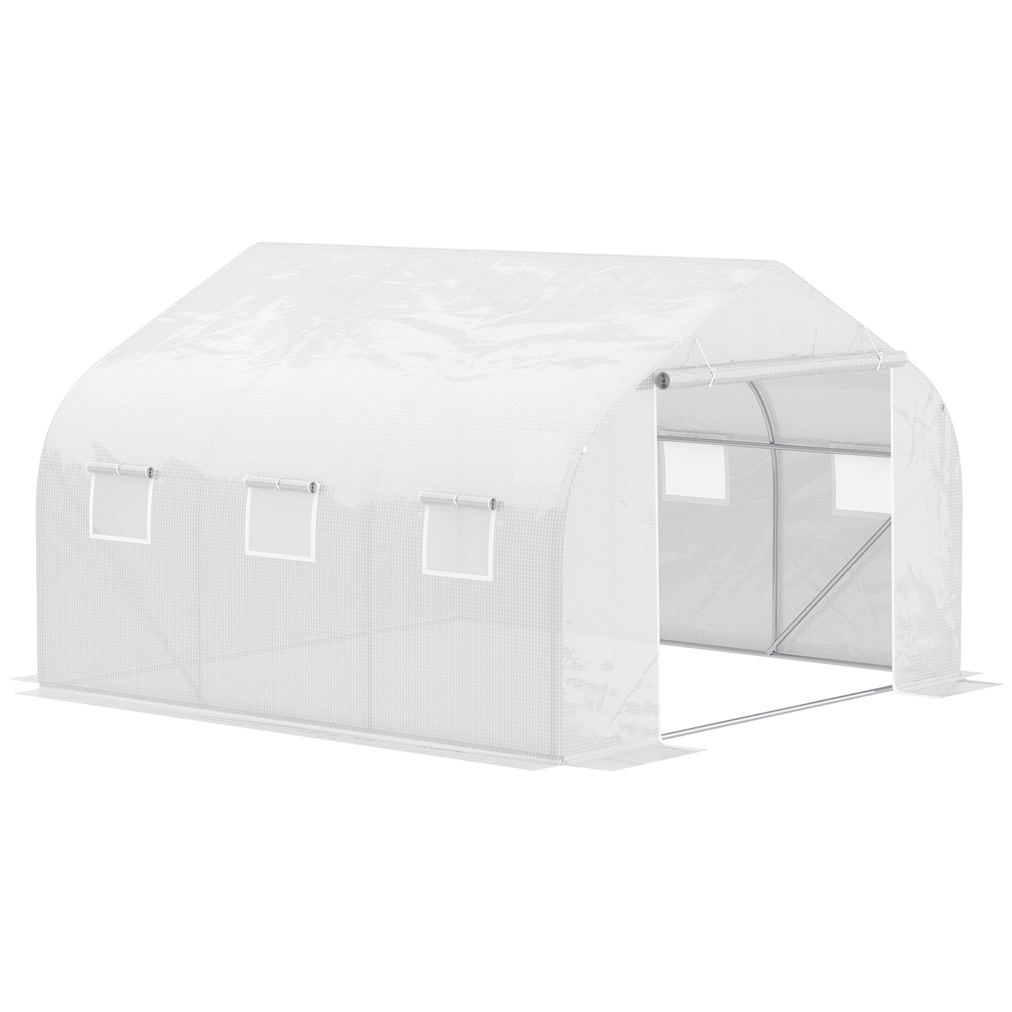 Outsunny Walk-In Polytunnel Greenhouse Warm House Garden Tunnel Shelter Plant Shed with Door and Windows, Galvanised Steel Frame, 4.5 x 3 x 2m, White 