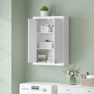 HOMCOM Bathroom Wall Cabinet with Adjustable Shelves - White 