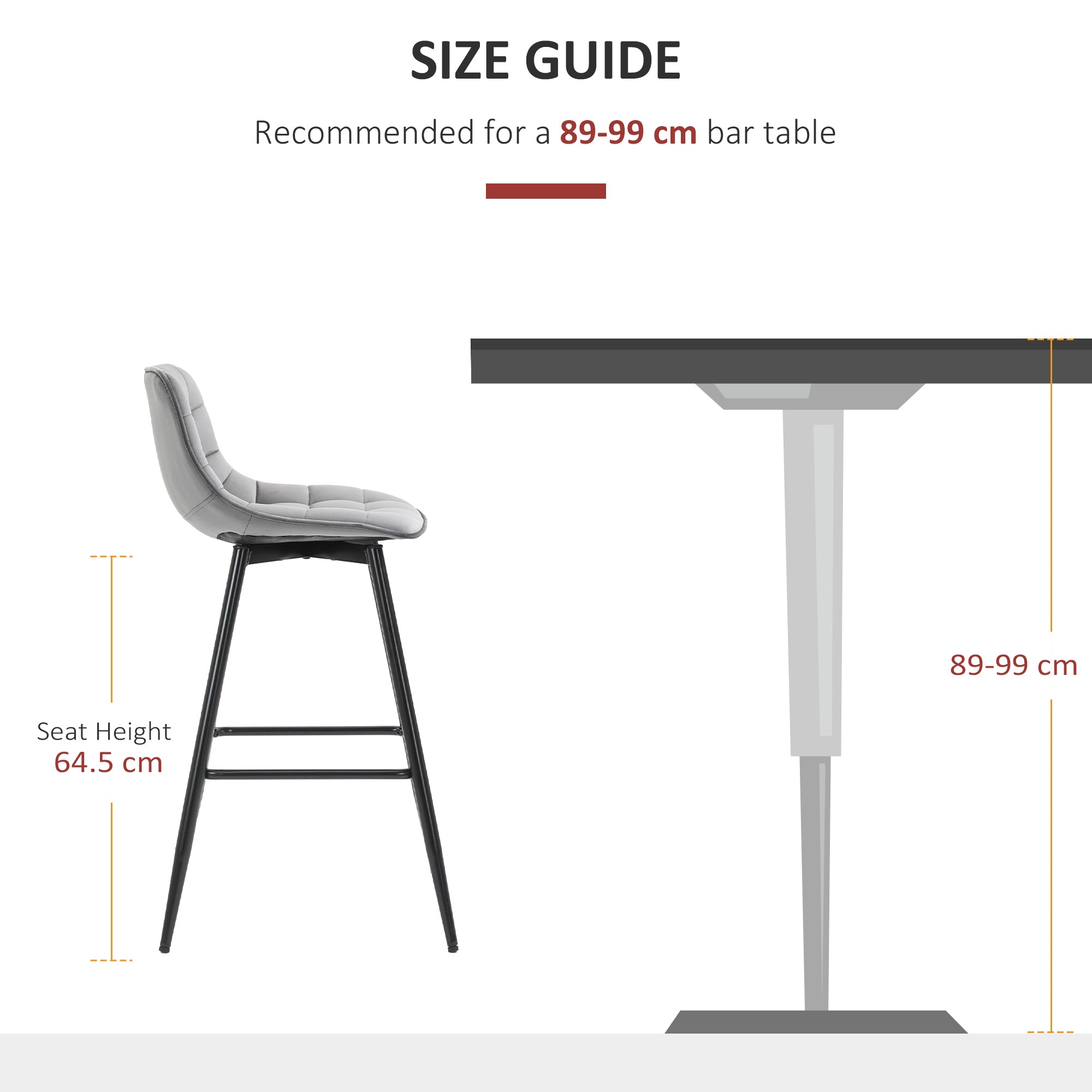 HOMCOM Set of 2 Bar Stools Velvet-Touch Dining Chairs Kitchen Counter Chairs    Fabric Upholstered seat with Metal Legs, Backrest, Grey 