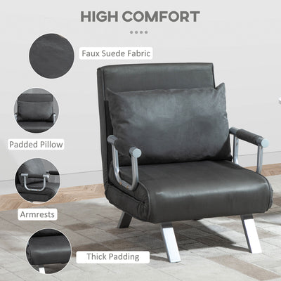 HOMCOM 4-in-1 Faux Suede Chair Bed - Grey 