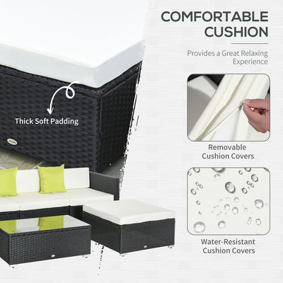 Outsunny 4-Seater Rattan Sofa Set Set Garden Outdoor Sectional Sofa Coffee Table Metal Frame w/Cushion Pillows-Black 