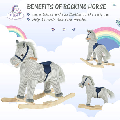 HOMCOM Kids Plush Rocking Horse w/ Sound Children Rocker Ride On Toy Gift 3-6 Years Grey 