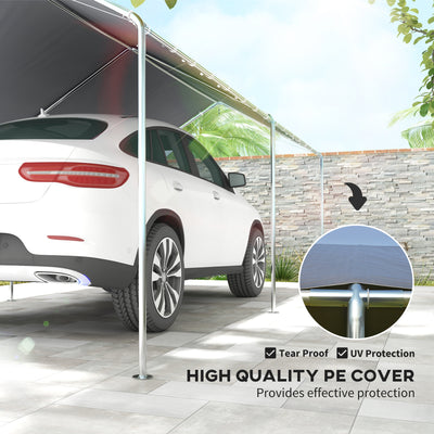 Outsunny 3 x 6m Heavy Duty Carport Garage Car Shelter Galvanized Steel Outdoor Open Canopy Tent Water UV Resistant Waterproof, Grey 