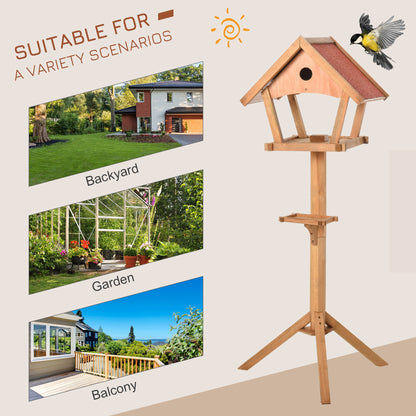 PawHut Wooden Bird Table Freestanding Feeding  Station for Garden Outside ,139H cm, Natural 