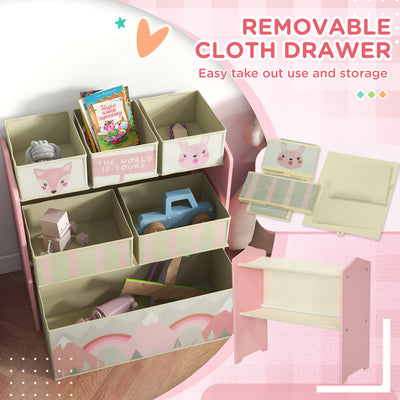 ZONEKIZ Kids Storage Unit, Toy Storage Organiser, with Six Fabric Bins, for Bedrooms, Playrooms, Nurseries - Pink 