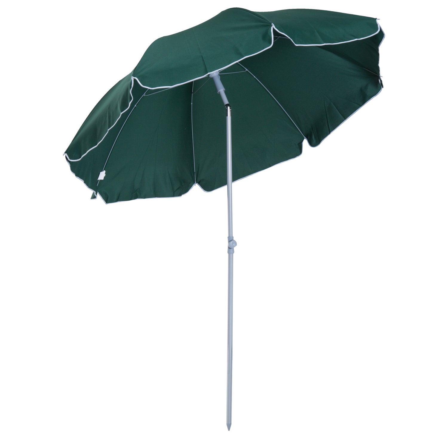 Outsunny 2.2m Beach Umbrella, Portable Parasol with Tilting Function, Outdoor Sunshade Shelter with 8 Ribs, Green 