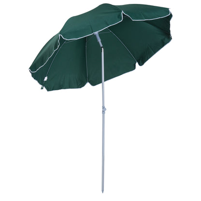 Outsunny 2.2m Beach Umbrella, Portable Parasol with Tilting Function, Outdoor Sunshade Shelter with 8 Ribs, Green 