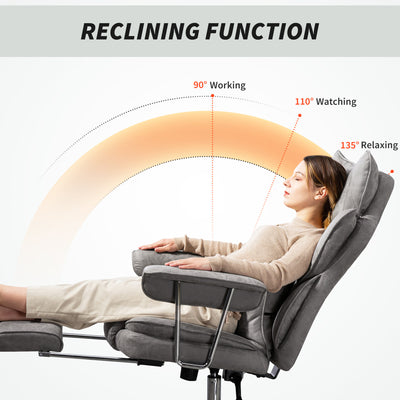 HOMCOM Leathaire Reclining Office Chair with Lumbar Support Pillow - Grey 