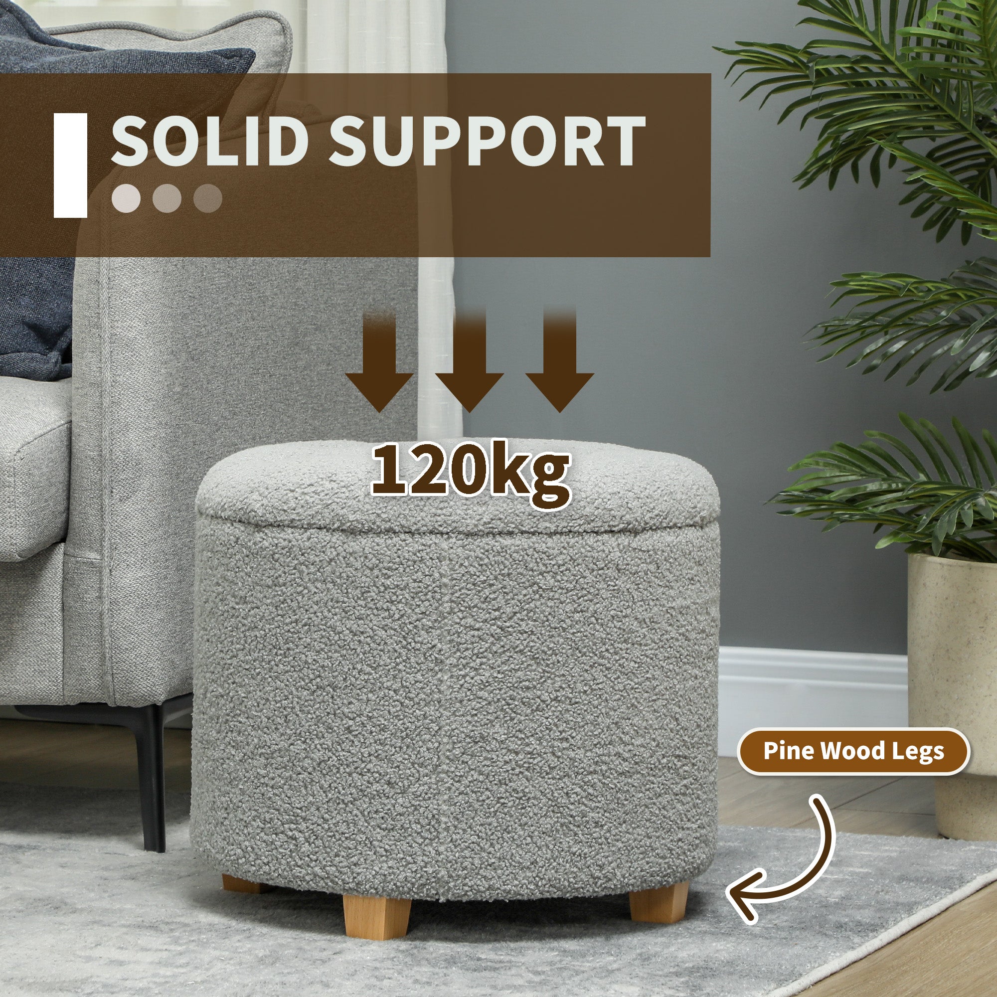 HOMCOM 31.8L Teddy Fleece Storage Ottoman - Grey