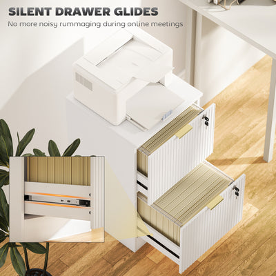 HOMCOM Filing Cabinet, Fluted Vertical File Cabinet with 2 Lockable Drawers and Hanging Rails, White 