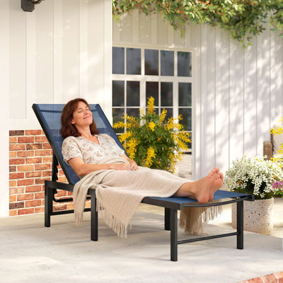 Outsunny Reclining Sun Lounger - Dark Blue 