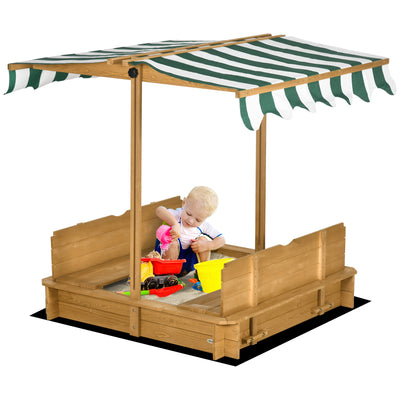 Outsunny Wooden Sandpit with Adjustable Canopy Light Brown 