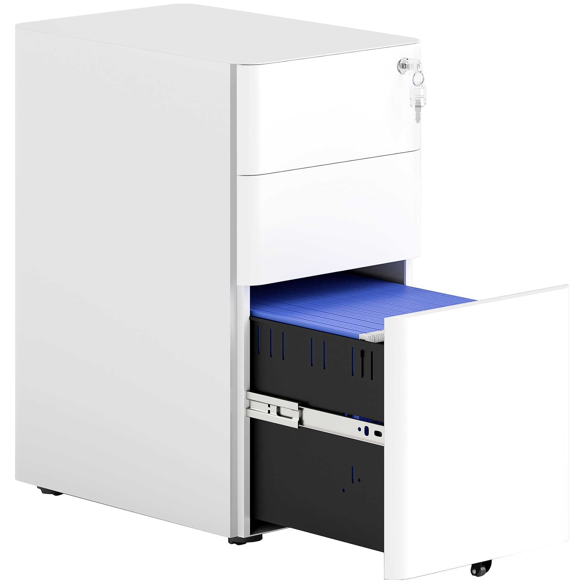 Vinsetto 3-Drawer Steel Filing Cabinet with Lock - White 