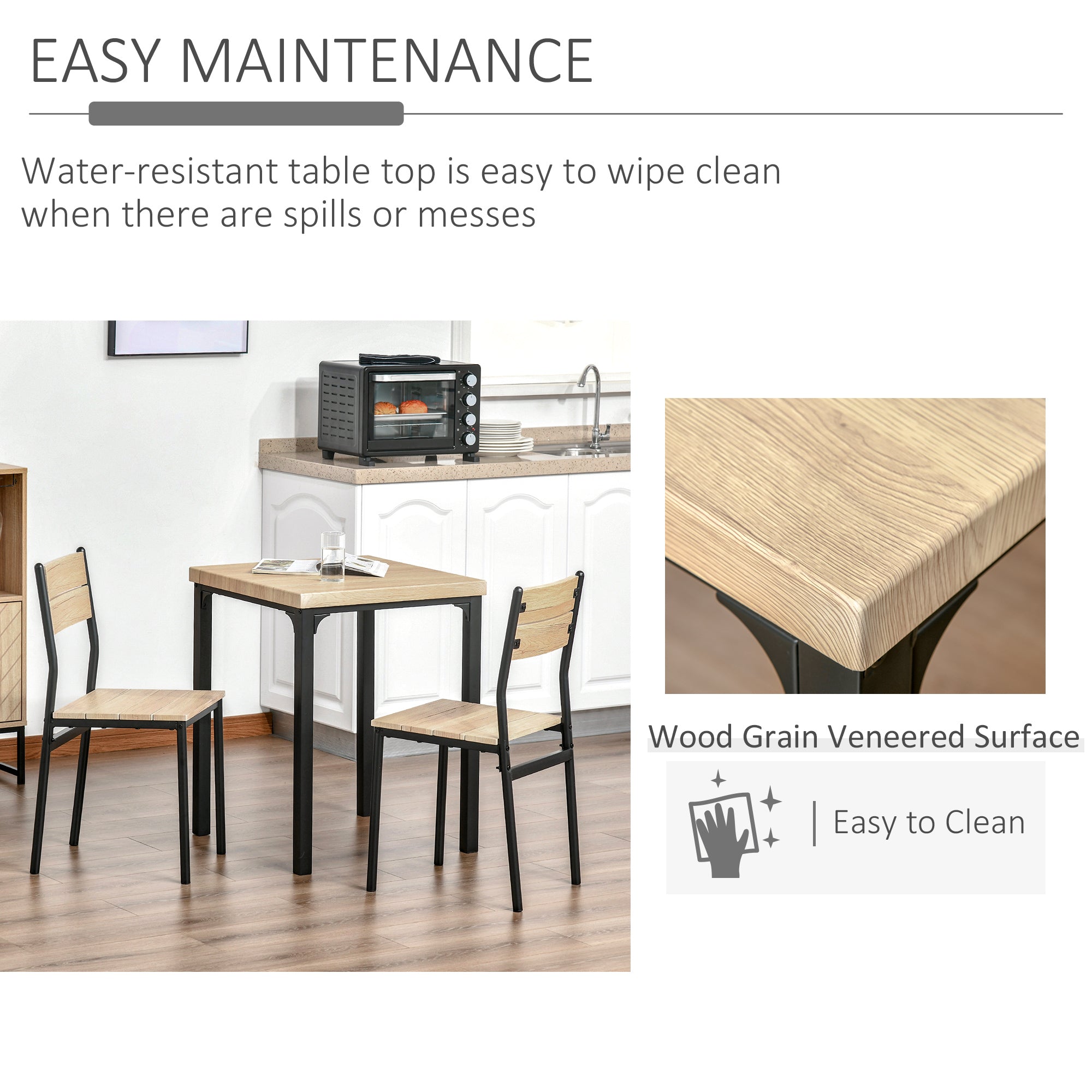 HOMCOM Three-Piece Minimal and Compact Dining Set, Light Wood Grain 
