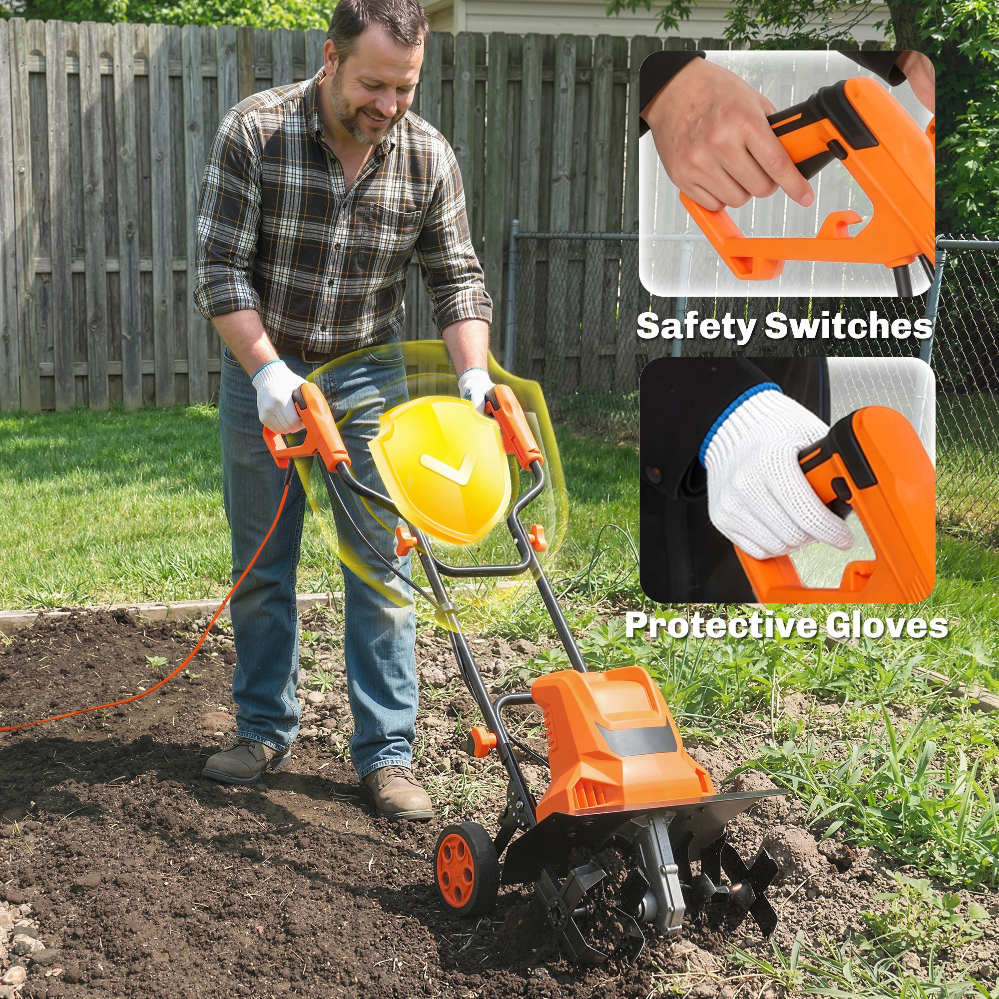 Outsunny 1500W Electric Garden Tiller w/Foldable Handle, 40cm Working Width, 20cm Tilling Depth, 6 Blades, 2 Adjustable Wheels 
