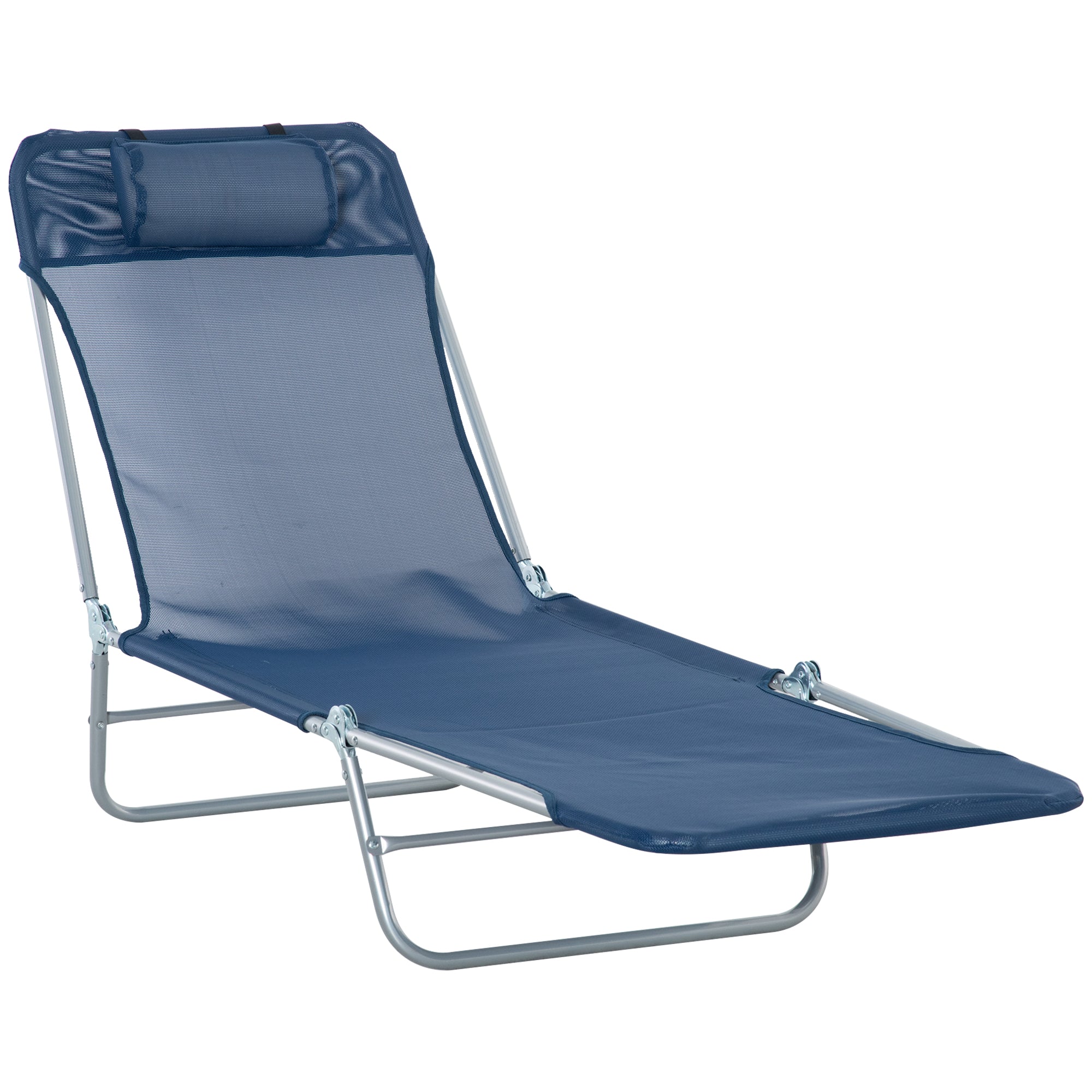 Outsunny Folding Sun Lounger with Head Pillow - Dark Blue 