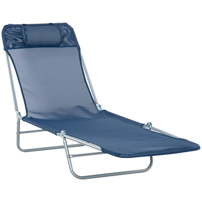 Outsunny Folding Sun Lounger with Head Pillow - Dark Blue 