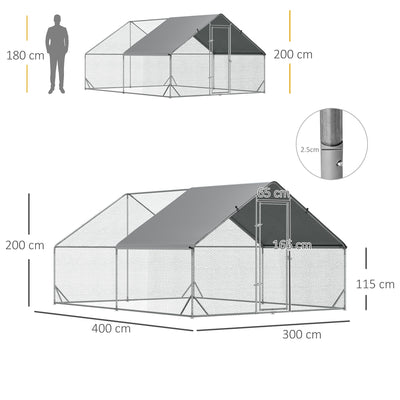PawHut Chicken Run Galvanised Walk-in Chicken Coop Hen Poultry House Cage Rabbit Hutch Pet Playpen Garden w/ Water-Resist Cover, 3 x 4 x 2m 