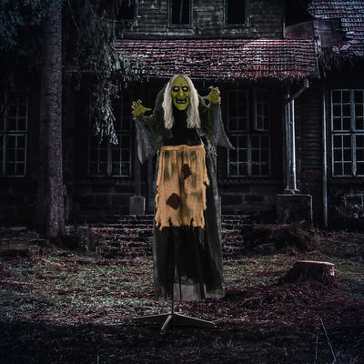 HOMCOM 5'2" Hunchback Witch Halloween Animatronic, with Glowing Eyes 