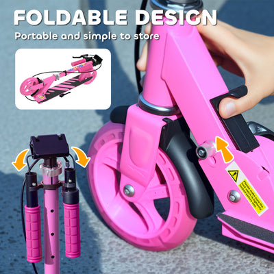 AIYAPLAY Scooter for Kids Ages 3-8 with Adjustable Handle, 2 Light up Wheels, Handbrake & Rear Brake for Girls and Boys, Pink 
