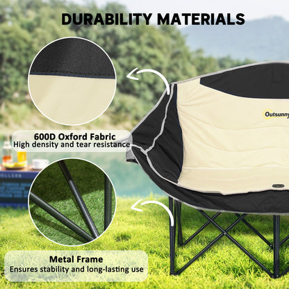 Outsunny Double Camping Chair for Adults, Oversized Heavy Duty Padded Folding Chair with Armrests, Cup Holders and Carry Bag for Outdoor Camping Hiking Picnic Fishing, 250kg Capacity, Khaki 