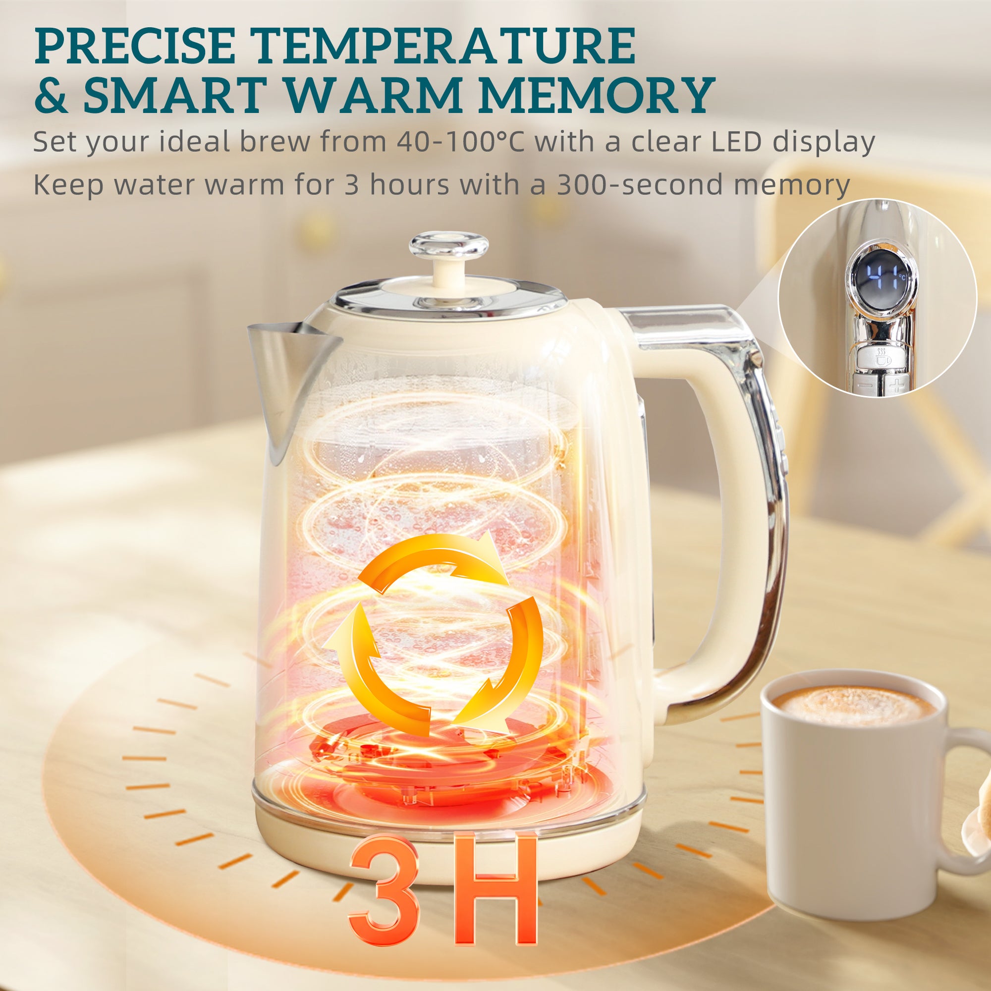 HOMCOM Polished Retro 40-100°C Kettle and Toaster Set - Cream 