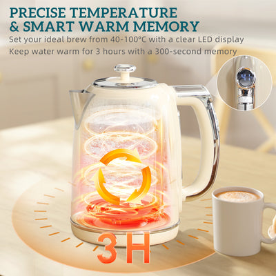 HOMCOM Polished Retro 40-100°C Kettle and Toaster Set - Cream 