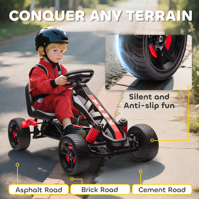 AIYAPLAY Pedal Go Kart for Kids Aged 3-6 Years, with Freewheel System, Brake, EVA Anti-Slip Wheels, Red 