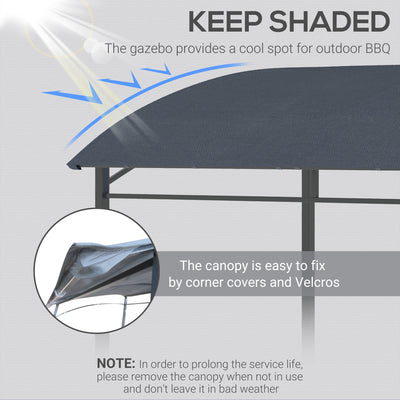 Outsunny 2.2 x 1.5 m BBQ Grill Gazebo Tent, Garden Grill with Metal Frame, Curved Canopy and 10 Hooks, Outdoor Sun Shade, Grey 