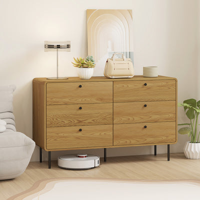 HOMCOM Chest of Drawers, 6 Drawer Dresser - Oak 