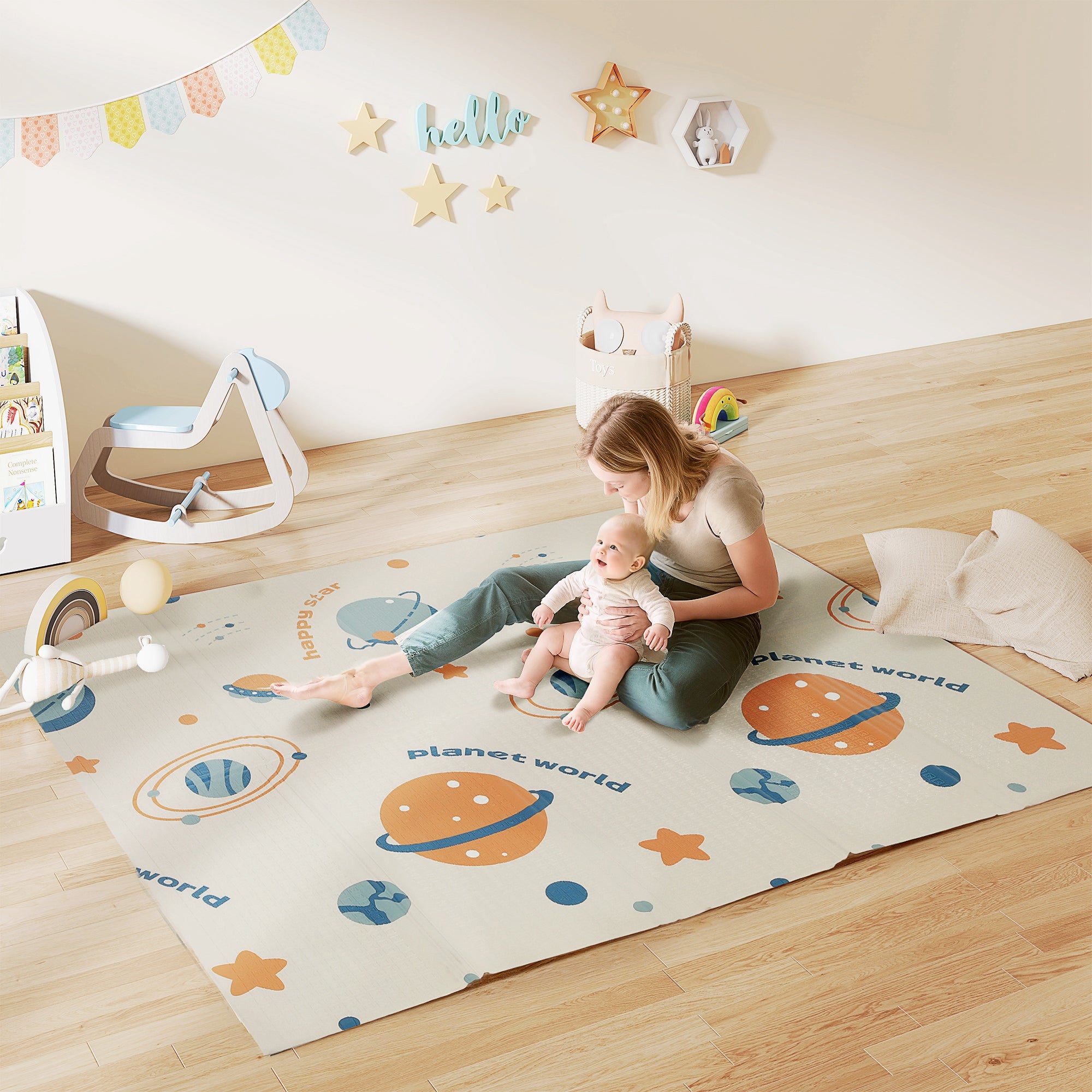 AIYAPLAY Baby Play Mat, Double Sideded Foldable Kids Crawling Mat, Reversible & Waterproof, Astronaut and Planet
