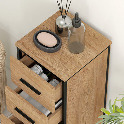 HOMCOM Narrow Bathroom Storage Cabinet with 4 Drawers - Oak 