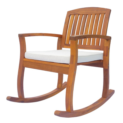 Outsunny Garden Acacia Wood Rocking Chair Deck Indoor Outdoor Porch Seat Rocker with Cushion 