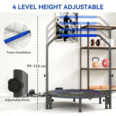 HOMCOM 45" Foldable Mini Fitness Trampoline, with Adjustable Foam Handle, Blue 