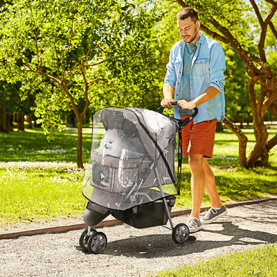 PawHut Dog Stroller with Cover for Small Miniature Dogs, Folding Cat Pram Dog Pushchair with Cup Holder, Storage Basket, Reflective Strips, Brown 
