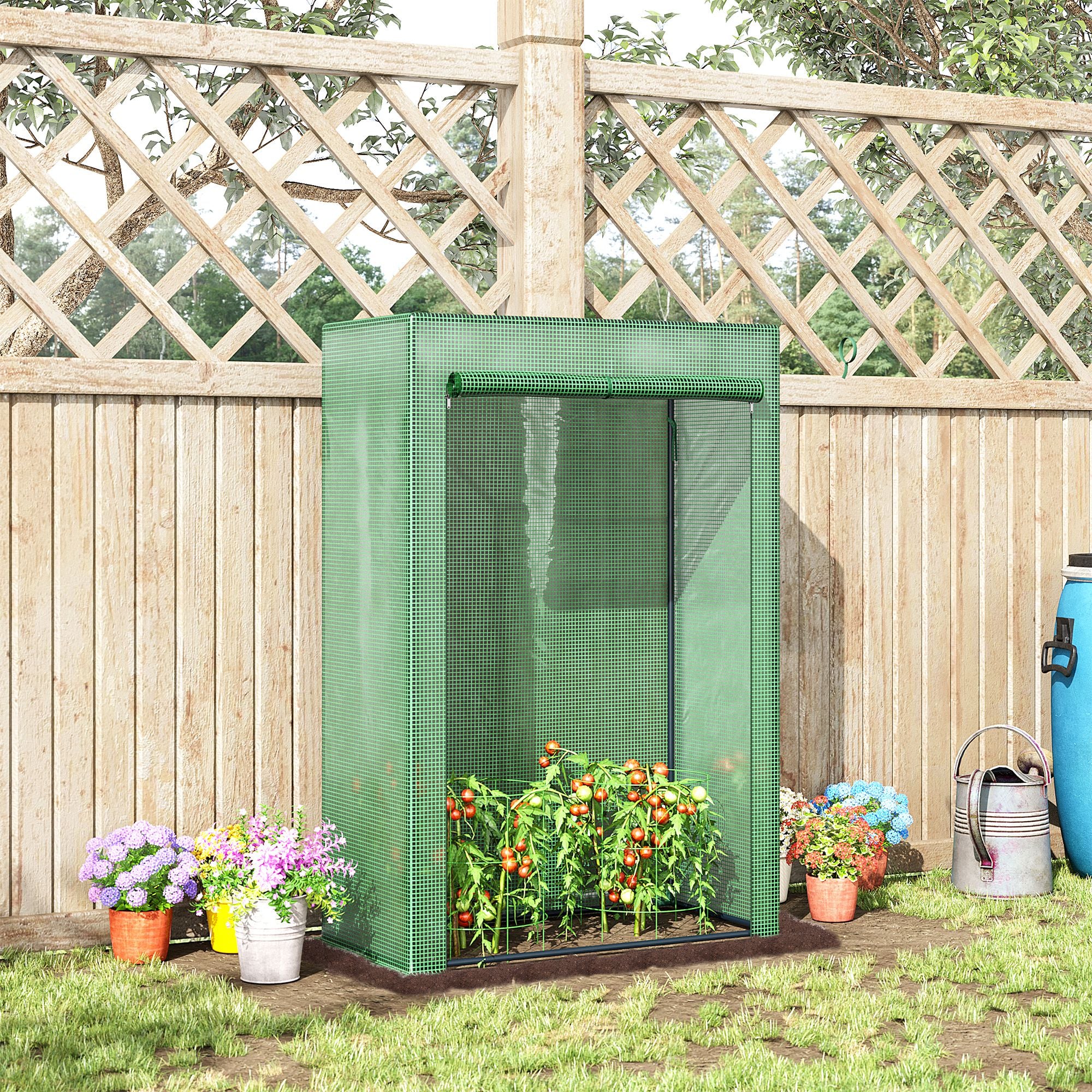Outsunny Tomato Greenhouse with Roll-up Door, Mini Greenhouse with PE Cover, Outdoor Grow House Small Green House for Yard, Balcony, Garden, 100 x 50 x 150cm, Green 