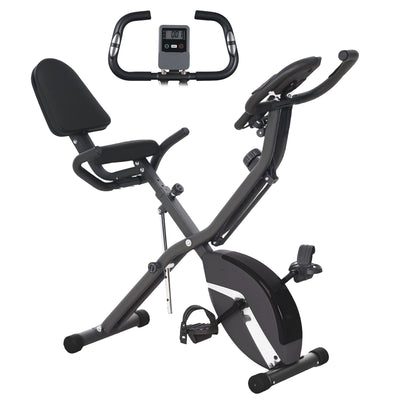 SPORTNOW 5-In-1 Folding Exercise Bike with Arm Workout Bands, Quiet 8-Level Magnetic Resistance Foldable Exercise Bike with LCD, Tablet Holder, Hand Pulse Sensor for Home Use Indoor Cycling, Black 