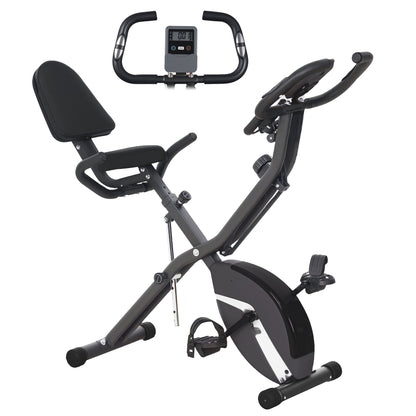 SPORTNOW 5-In-1 Folding Exercise Bike with Arm Workout Bands, Quiet 8-Level Magnetic Resistance Foldable Exercise Bike with LCD, Tablet Holder, Hand Pulse Sensor for Home Use Indoor Cycling, Black 