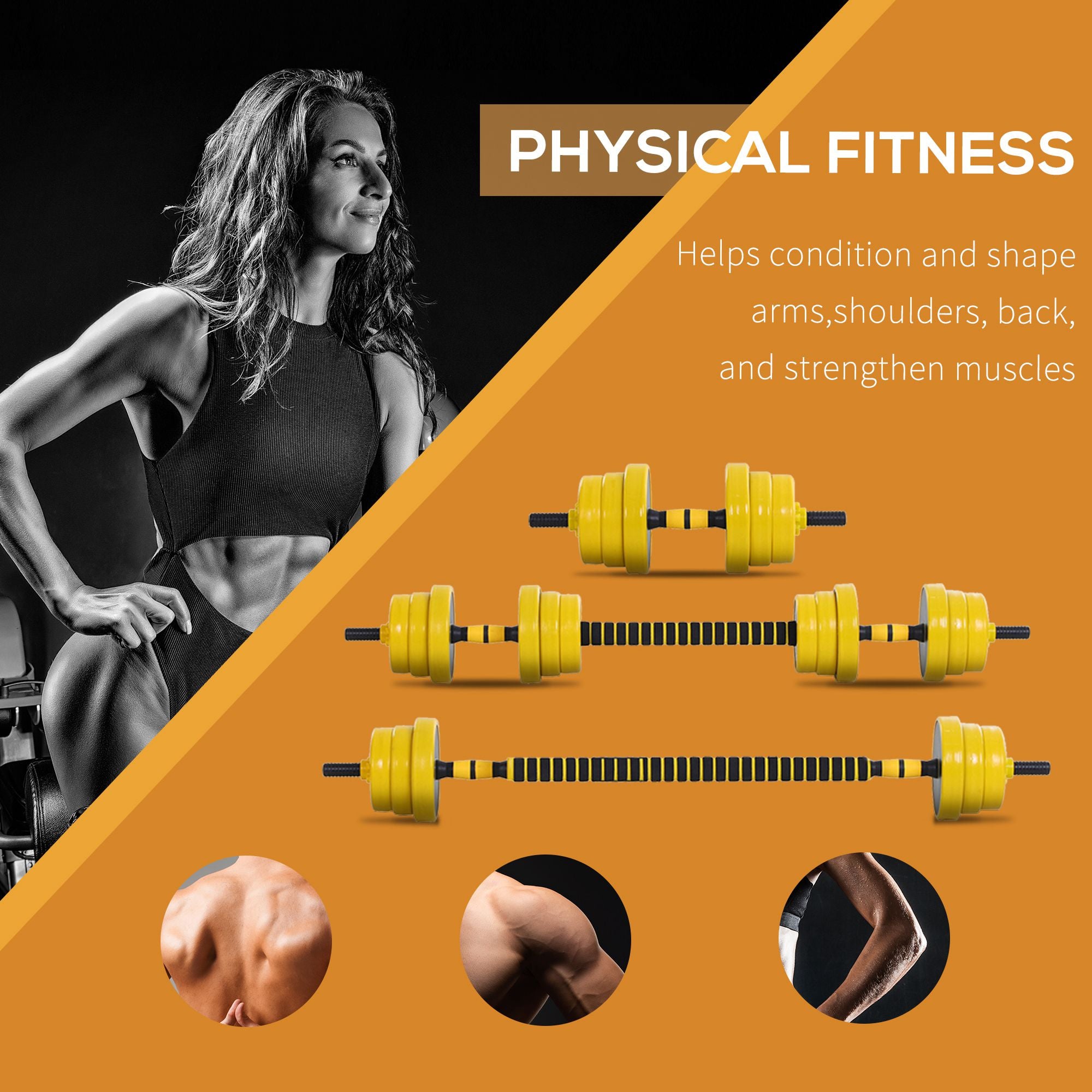 HOMCOM 20KG Dumbbell & Barbell  Adjustable Set Plate Bar Clamp Rod Home Gym Sports Area Exercise Ergonomic 