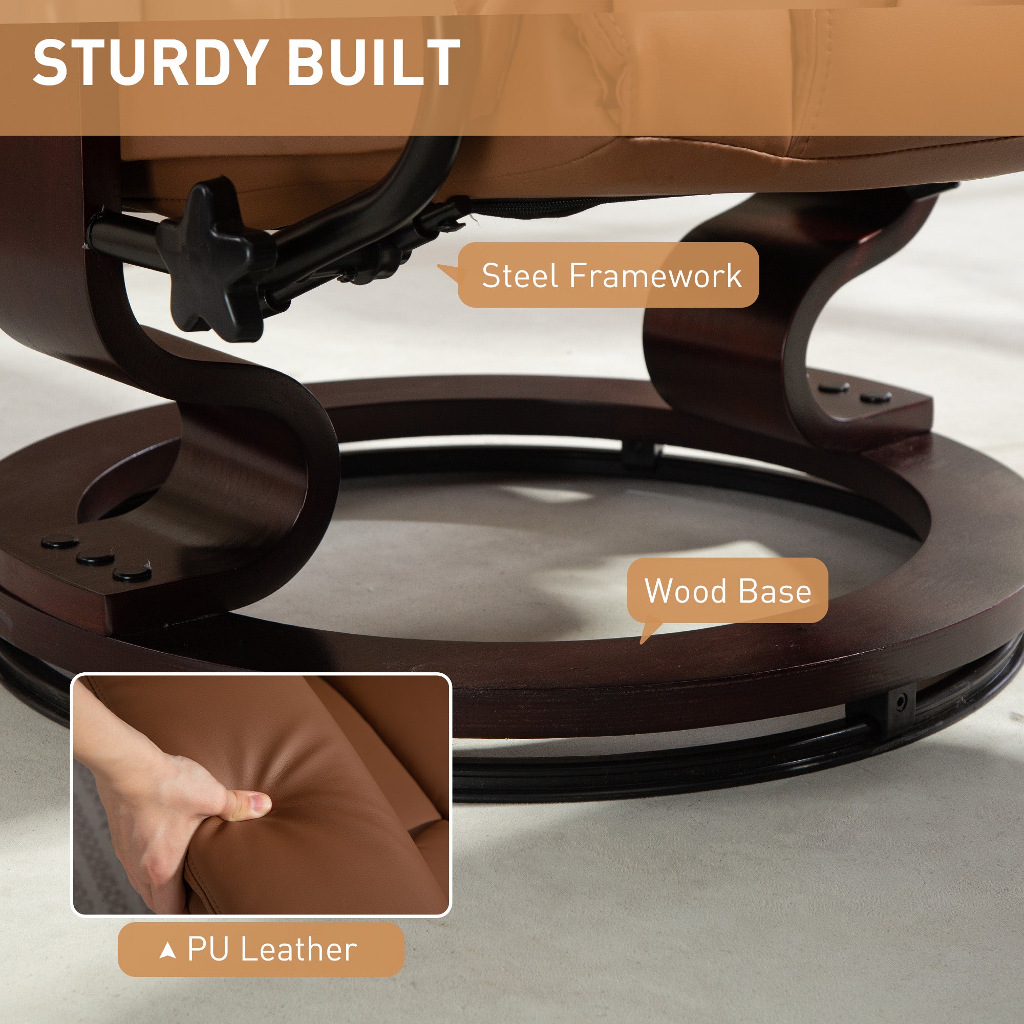 HOMCOM Faux Leather Reclining Chair and Footstool - Brown