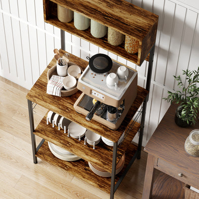 HOMCOM Kitchen Storage Rack, Bakers Rack with Power Outlet, USB Charger, Rustic Brown 