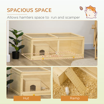 PawHut Wooden Hamster Cage with Sliding Tray, Openable Top, Hut for Syrian Hamsters, Natural Wood 